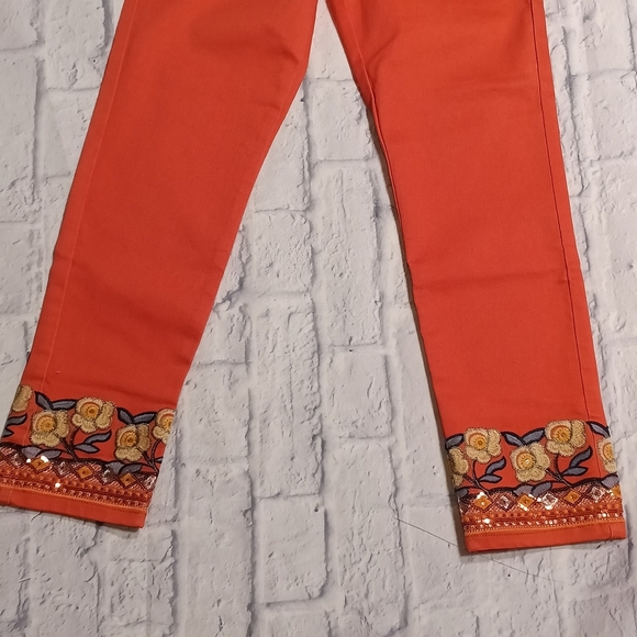 Vibrant Orange Embroidered Pants - Picture 9 of 9